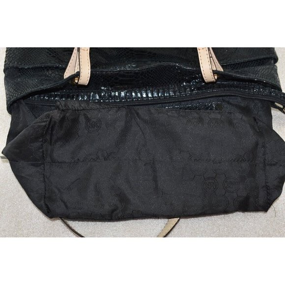 Michael Kors Womens Phyton Black Glossy Leather Patent Snakeskin Shoulder Bag - Picture 11 of 16